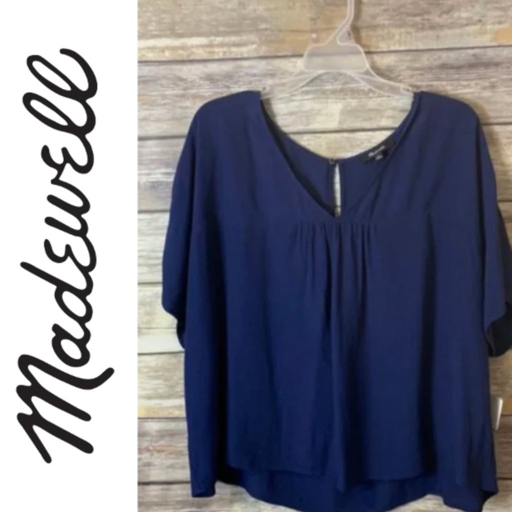 Blue Pleated Short Sleeve Blouse | Madewell | Extra Small